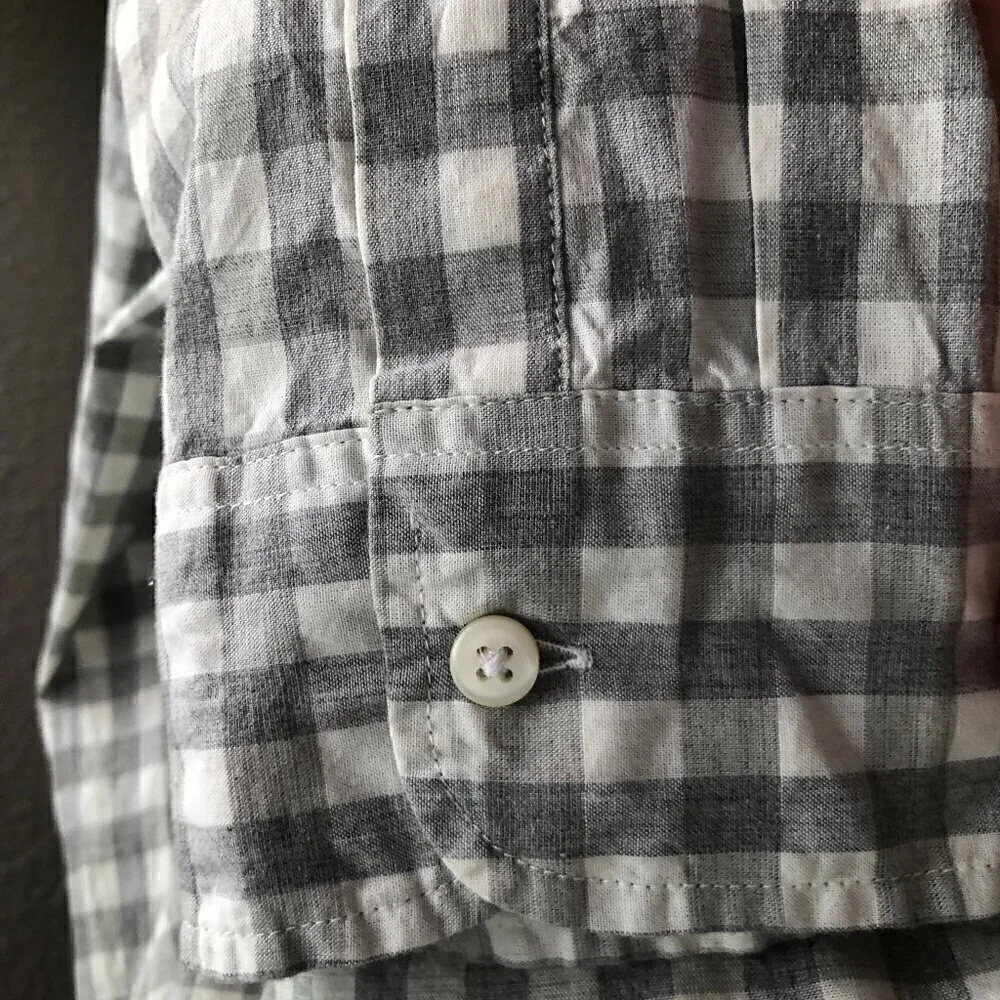 J. Crew Secret Wash Slim Fit Gray White Check Shirt XL Organic Cotton Preppy NWT